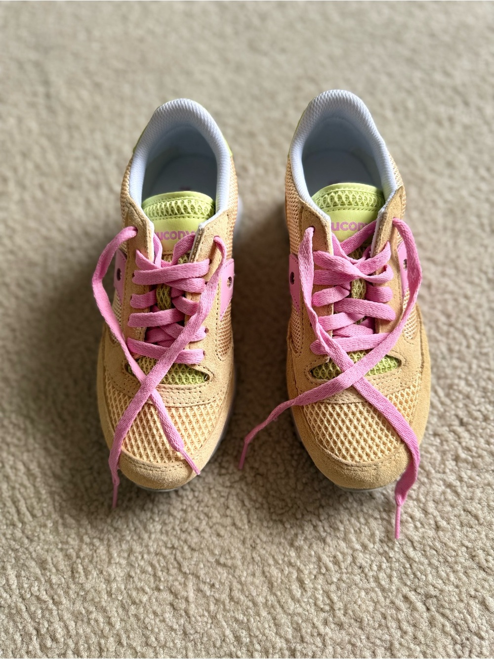 Suede Mesh Sneakers with Pink Laces and Lime Accents
